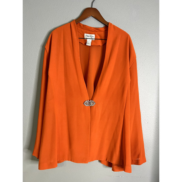 Tally Taylor Womens Cardigan Duster 32W Flow Rust Rhinestone Clasp Mature Career - Picture 1 of 10